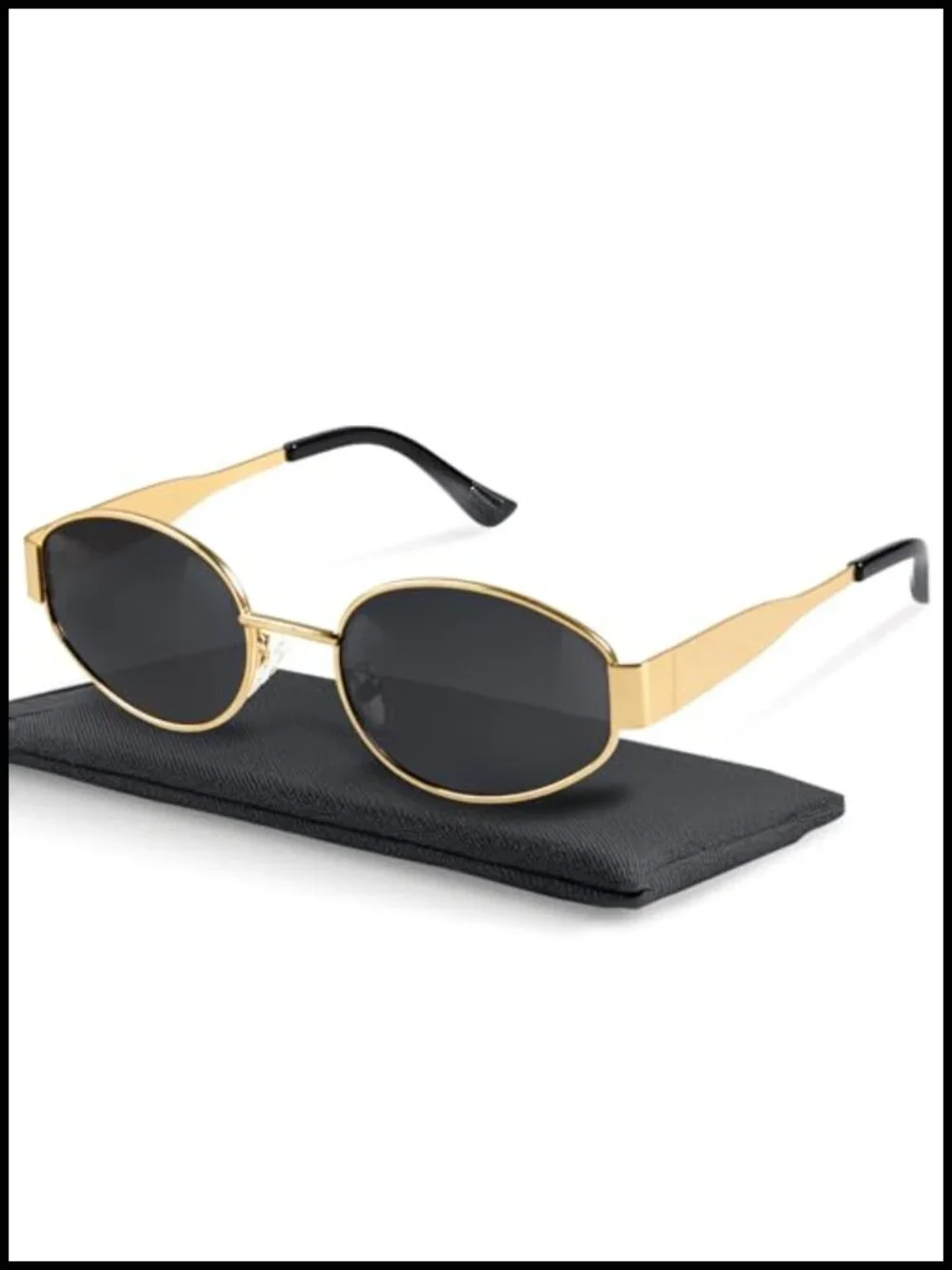 Retro Polarized Sunglasses UV400 Protection Oval Metal Frames with Case
